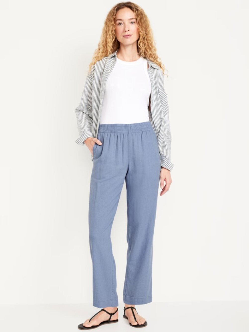 2/$30 Old Navy Linen-Blend Straight Ankle Pants Mid Rise Mount Shasta #A3885